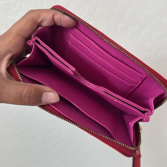 FOSSIL Red Leather Zip Wallet Wristlet - Picture 3 of 6